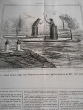 Caricature 1862 Combat corps à corps entre deux vaisseaux cuirassés