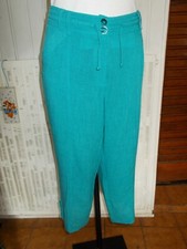  Pantacourt coton/lin turquoise UN JOUR AILLEURS  46FR 18UK  19pa12