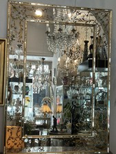 SUPERBE Grand Miroir Décor Eglomisé Et Cadre Doré 135 X 97