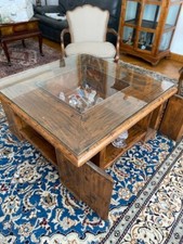 Table Basse traditionnelle moderne, chêne massif 1X1m avec jardinière en cuivre