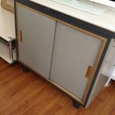 meuble de rangement , de télévision vintage années 50 STRAFOR gris bordure dorée