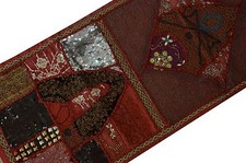 Indien Perlé Miroir Travail Broderie Rouge Décor Tapisserie Patchwork Mural