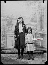 Plaque verre photo ancienne négatif noir et blanc 9x12 cm jeunes filles enfants 