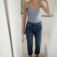 Topshop Moto mom jeans blue denim button fly retro vintage style W28 L30 