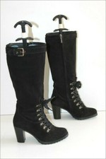 GEOX Respira Bottes à Talons Croûte de Cuir Noir Doublées Cuir T 37 TTBE