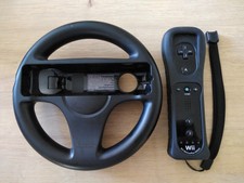 MANETTE WIIMOTE PLUS NOIRE + VOLANT WII WHEEL NOIR OFFICIEL NINTENDO