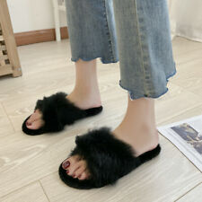 Femme Hiver Maison Pantoufles à Enfiler Faux Fourrure Plat Sandales Souple Chaud