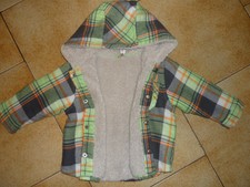 Blouson 9 mois tissu lainage écossais doublé façon mouton avec capuche