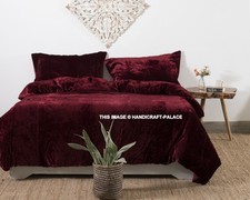 Luxe Vin Housse Couette Velours Ecrasé Couverture Literie Jeux avec Oreiller