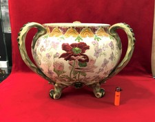 Ancien et grand cache pot tripode ART NOUVEAU signé KG LUNEVILLE 30 cm Faience