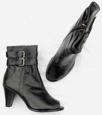 LANCASTER bottines zippées peep toes cuir noir P 38 "Neuves"