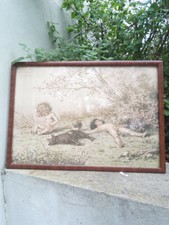 tableau ancien  / dessin litho les 7 pechés capitaux nu signée art deco 2