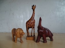 3 statuettes animaux d'Afrique bois exotique de 12 à 25 cm