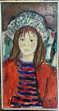 Tableau Paris Portrait Jeune Fille Peinture signée Edouard Righetti (1924-2001)