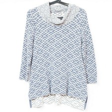 MOTH Géométrique PULL S Femmes Gris Blanc Diamants Col Roulé 3/4 Tricot Manche