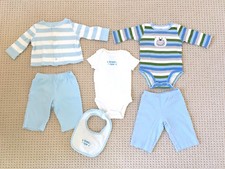 2 baby boy outfits sweater pants, blue white green stripes, Carter’s/Circo 3 mos