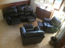 ensemble de salon en cuir marron foncé 1 canapé et 2 fauteuils 