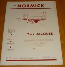 CATALOGUE DEPLIANT remorques et charrettes jacques beziers annee 50
