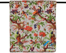 Indien Couvre-Lit Imprimé Oiseau Set Coton Traditionnel Drap de Lit Gris Couleur