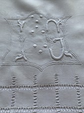 Drap ancien brodé monogramme  I G  Et Sa Housse De Traversin.