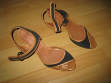 Sandales Topshop cuir marron et velours bleu vintage à talons P 42 UK9