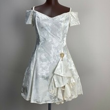 NWOT Mademoiselle Juniors 11/12 Formal Dress White Floral Off Shoulder Vintage 9