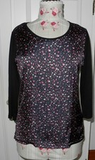  Haut blouse Scottage noir motifs rose gris manches 3/4 42