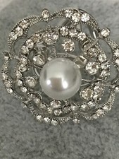 Plaqué Argent Fausses Perles Autrichien Cristal Écharpe Bague Nouveau Taille 1.5"/1.5"