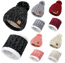 Enfants Fille Écharpe Chapeau Ou Ensemble Bonnet Hiver Tricoté Doublure Polaire