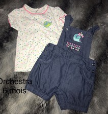Orchestra 6 mois : salopette + t shirt hibou ete fille tbe