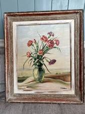 Tableau HUILE NATURE MORTE FLEURS CHAMPETRES Signé Rabeau
