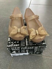 EUC Mini Melissa Girls Ultragirl Fly Mary Jane Flats, Pearlized Beige, Size 10