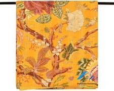 Traditionnel Kantha Couette Coton Couvre-Lit Jaune Couleur Couverture Handmade