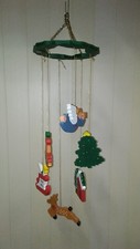 CHRISTMAS WOODEN WIND CHIME WITH TREE,HOUSE,ANGEL,BELLS,DEER, & SLEIGH