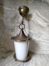 VINTAGE LAMPE 1950-LANTERNE MODERNISTE-OPALINE ET LAITON - SUSPENSION 