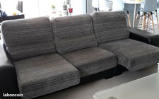 Canapé  en tissus et cuir  + Pouf URGENT