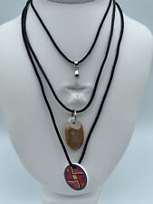 COLLIERS LOT 3 FANTAISIES LIENS NOIRS PENDENTIFS MEXICAIN ETOILE PIERRE W357