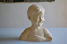 " ENFANT RIEUR " PAR DONATELLO BUSTE PLATRE A PATINE CIRE DEBUT CIRCA 1900