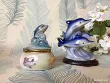 ✨ BOÎTE à PILULES et FIGURINE bleues en céramique Déco de Dauphins