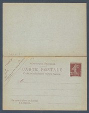 RARE SEMEUSE 20 C ENTIER CARTE POSTALE AVEC REPONSE 139 CPRP 1 MNH ** COTE 80 €