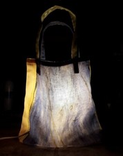 Lampe vintage sac résine années 80 ATELIAS 34 cm style Lescornec Casenave tissu