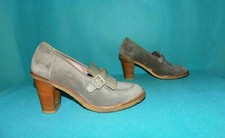 escarpins mocassins ROBERT CLERGERIE en daim gris et cuir kaki p 7 us ou 38 fr