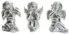 Lot de 3 - Figurine statuette statue Ange couleur argent - argenté - 14 cm