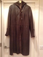 Veritable Fourrure D'agneau Cuir Nappa Manteau Avec Capuche Chocolat 38