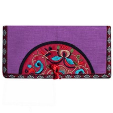 portefeuille porte monnaie femme Violet foncé broderies multicolore rouge beige 