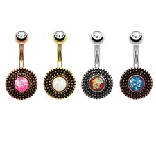 14G Belly Button Ring Vintage Shield Set Created Opal Navel Ring 4PC Set