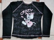 Pull polo ou tee shirt fille manches longues 7/8 ans noir rose souris