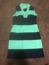 Sail To Sable STS Dress Striped Tunic Shift Navy Mint Green V Neck XS NEW $198
