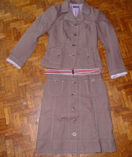 Tailleur CHATTAWAK 38 veste jupe boutonnée devant beige chocolat  + ceinture