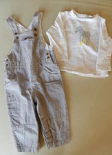 Ensemble salopette + tee shirt p'tit bisou gris et écru 12 mois taillant 9 mois 